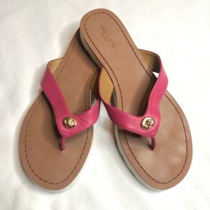 Coach Shelly pink leather flip flops